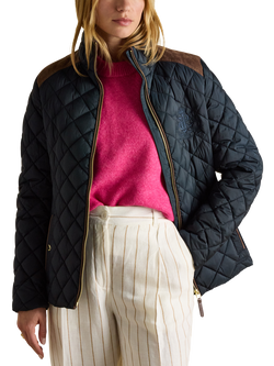 Joules Braemar Showerproof Diamond Quilted Coat - view 2, Navy