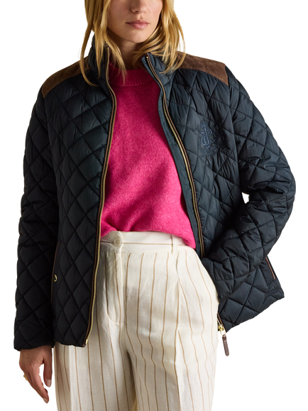 Joules Braemar Showerproof Diamond Quilted Coat - view 2, Navy