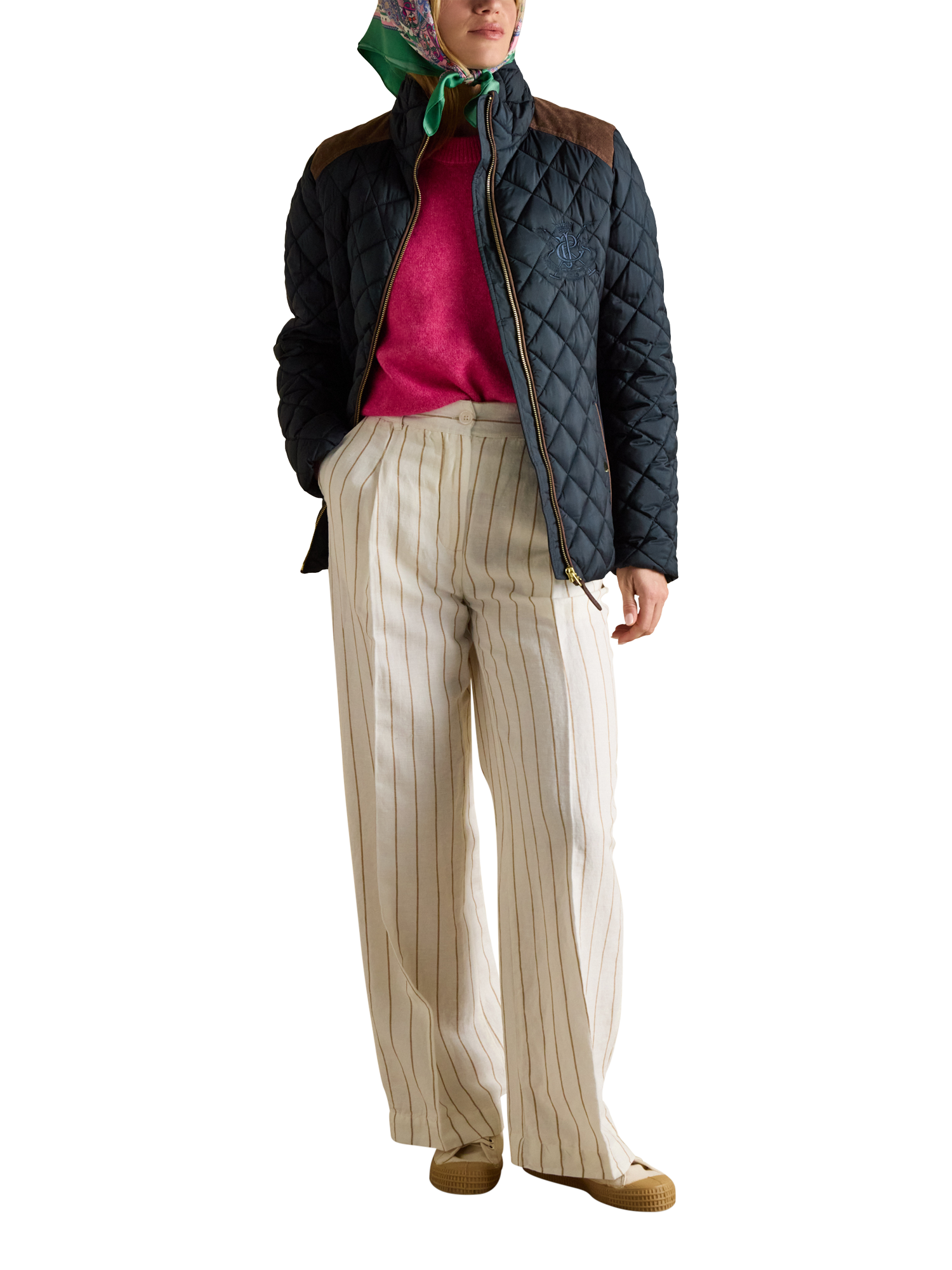 Product image 3 of 8, which shows Joules Braemar Showerproof Diamond Quilted Coat, Navy, 6