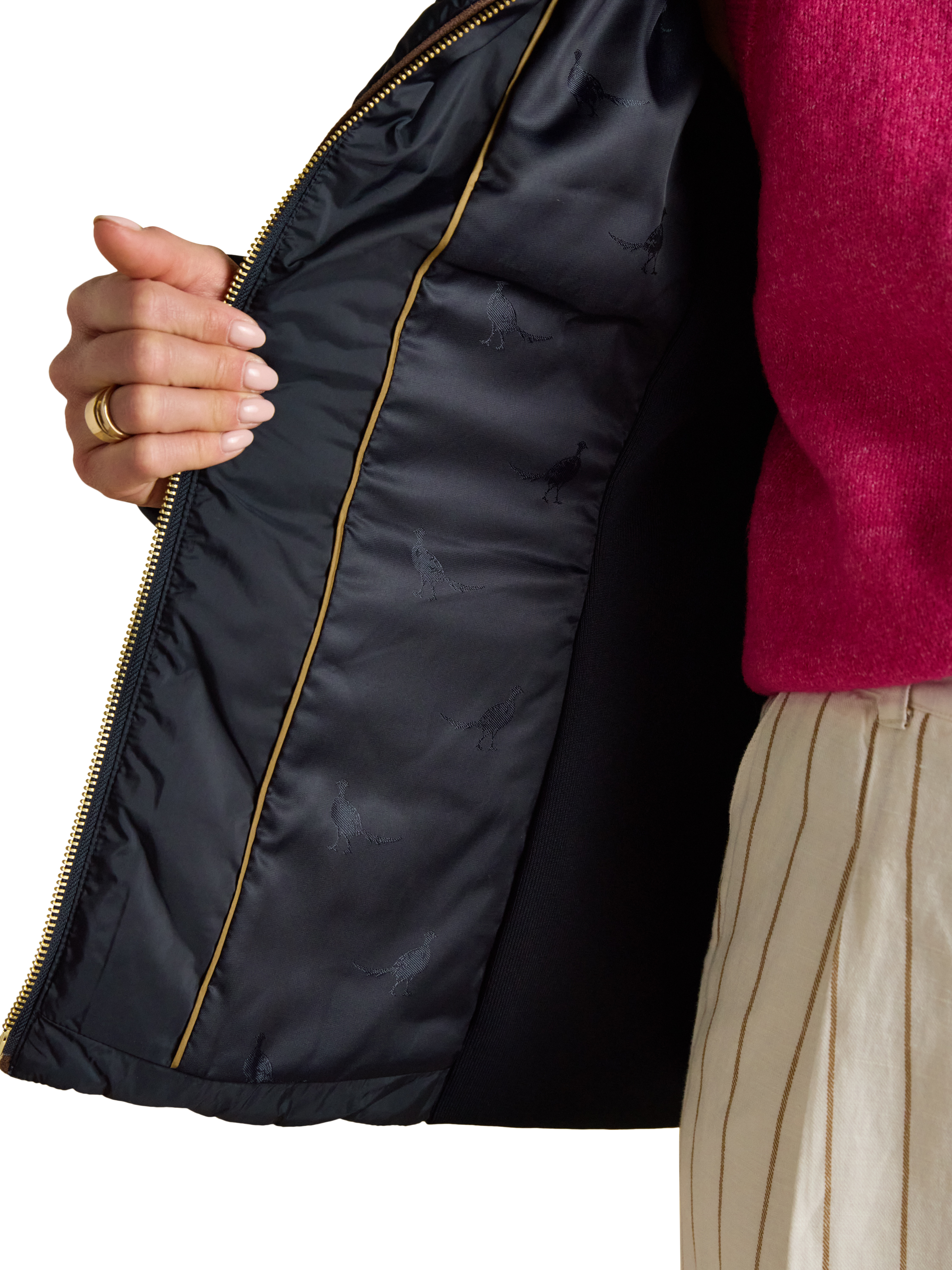 Product image 5 of 8, which shows Joules Braemar Showerproof Diamond Quilted Coat, Navy, 6