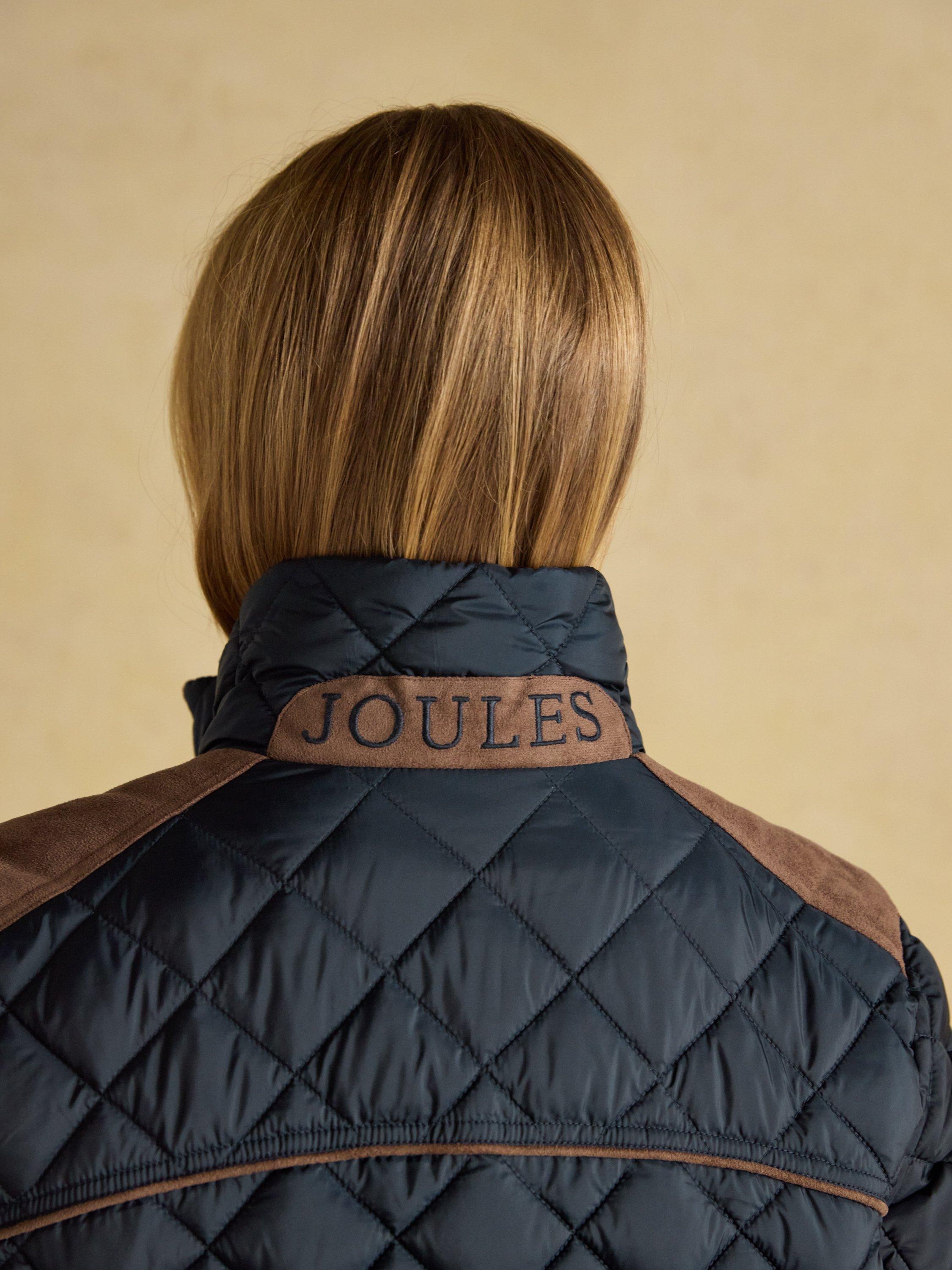 Product image 6 of 8, which shows Joules Braemar Showerproof Diamond Quilted Coat, Navy, 6