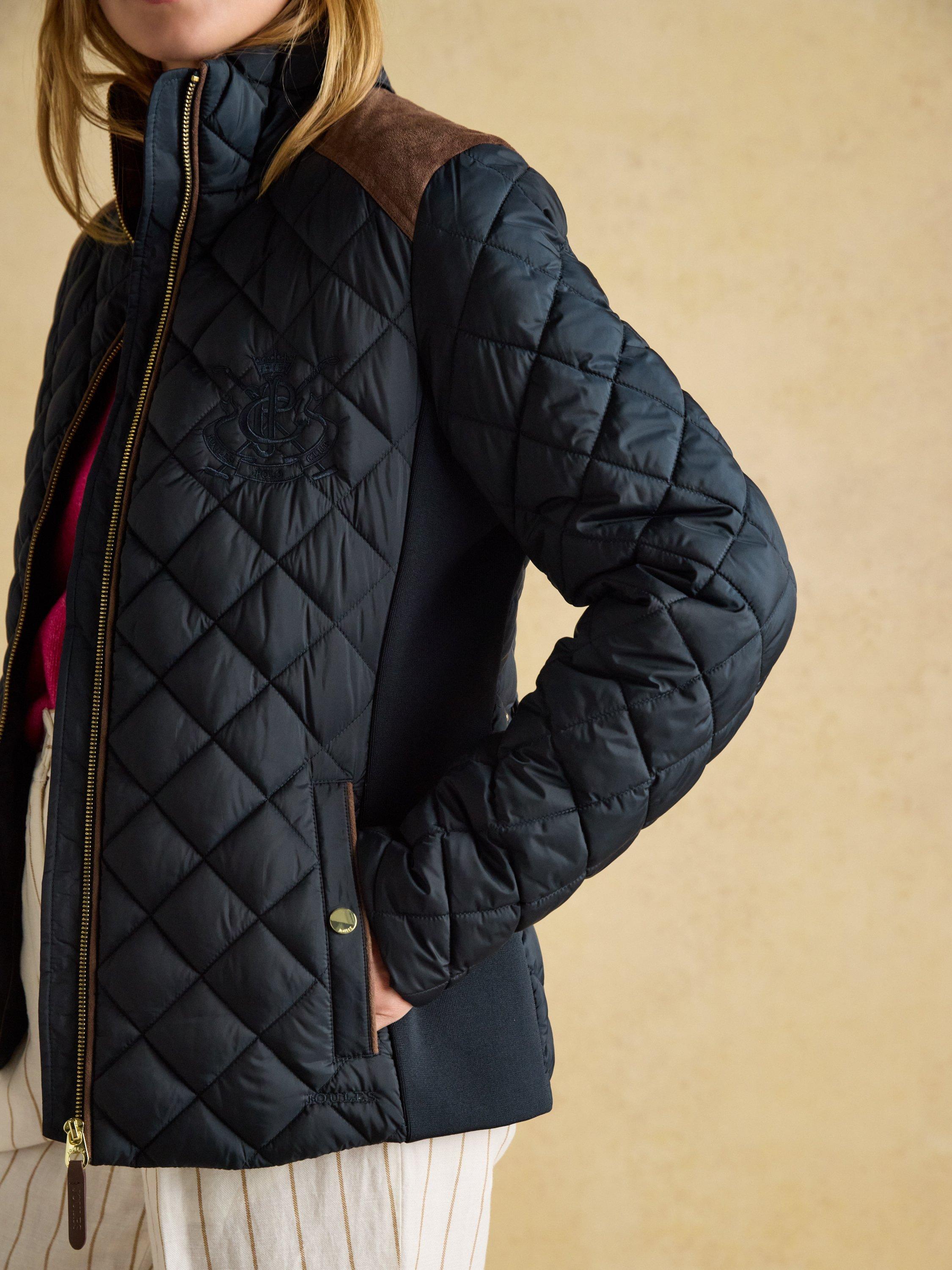 Product image 7 of 8, which shows Joules Braemar Showerproof Diamond Quilted Coat, Navy, 6