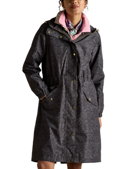 Joules Holkham Floral Waterproof Packable Raincoat, Black, Black