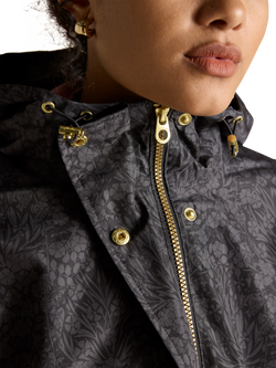 Joules Holkham Floral Waterproof Packable Raincoat, Black - view 2, Black