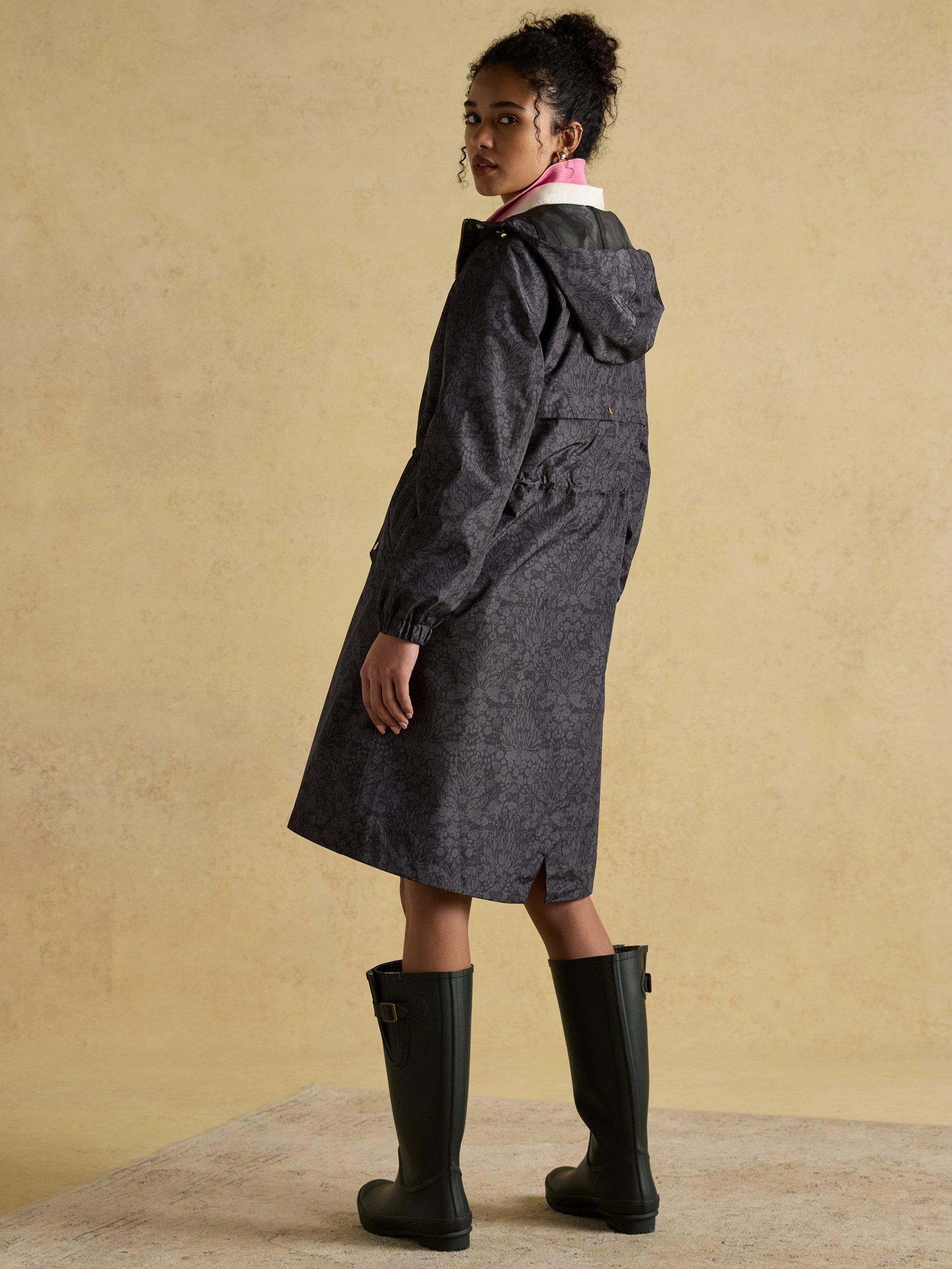 Product image 7 of 8, which shows Joules Holkham Floral Waterproof Packable Raincoat, Black, 6