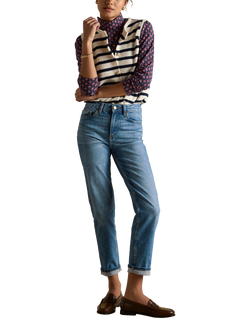 Joules Holly Stripe Knit Vest Top, Cream/Navy, Cream/Navy