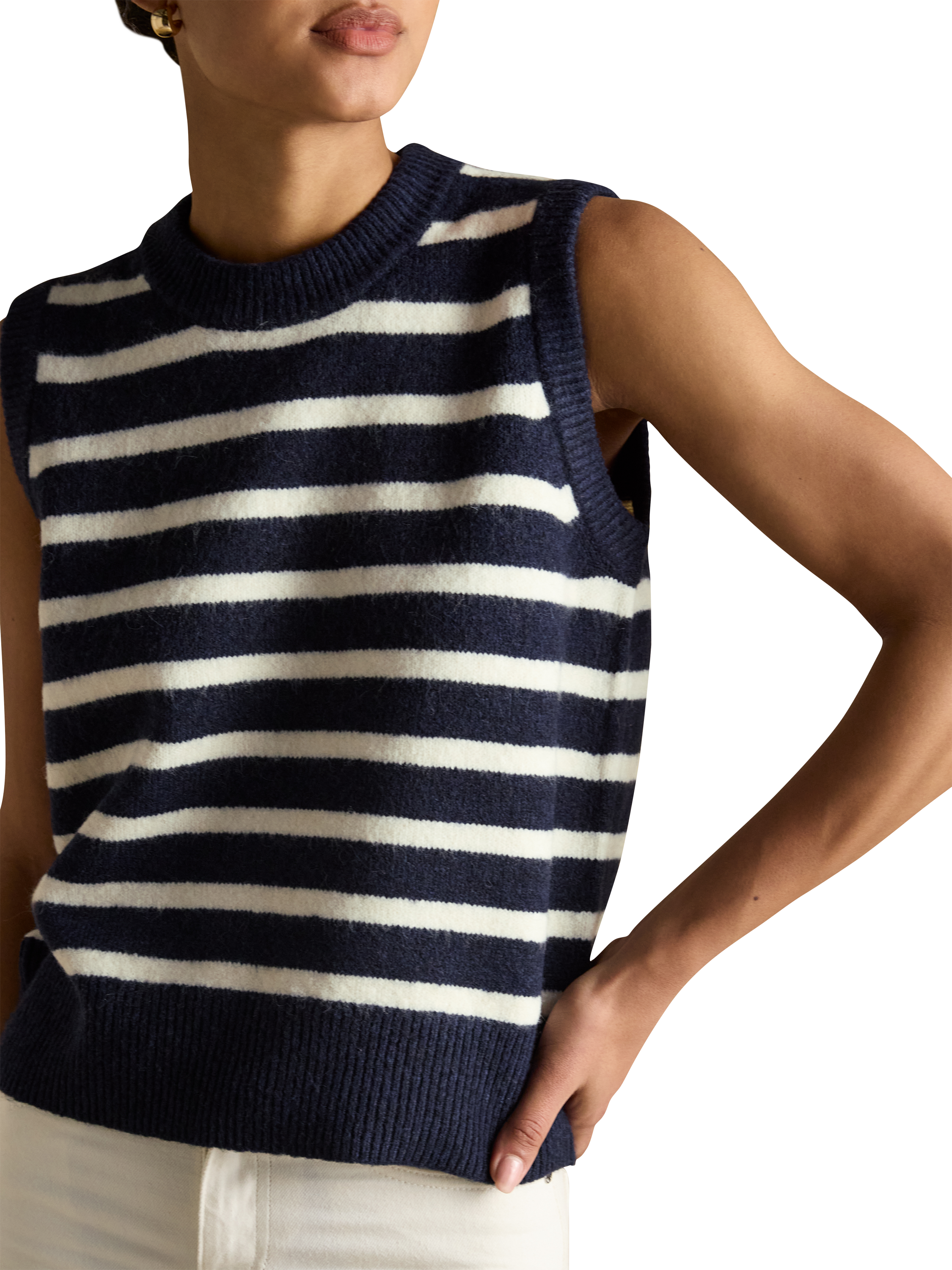 Product image 2 of 7, which shows Joules Holly Stripe Tank Top, Navy, XL