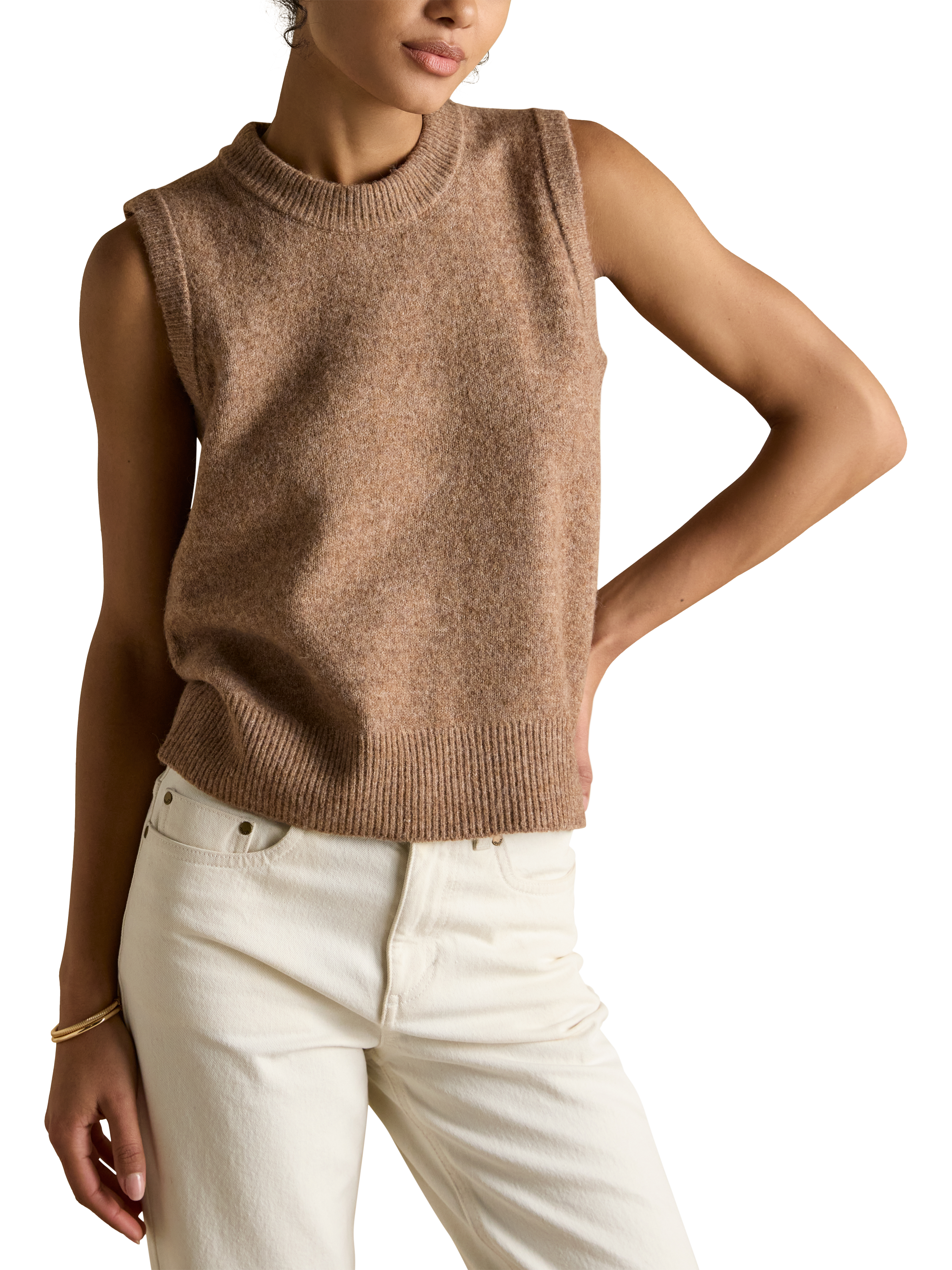 Product image 1 of 8, which shows Joules Holly Knitted Tank Top, Tan, XS