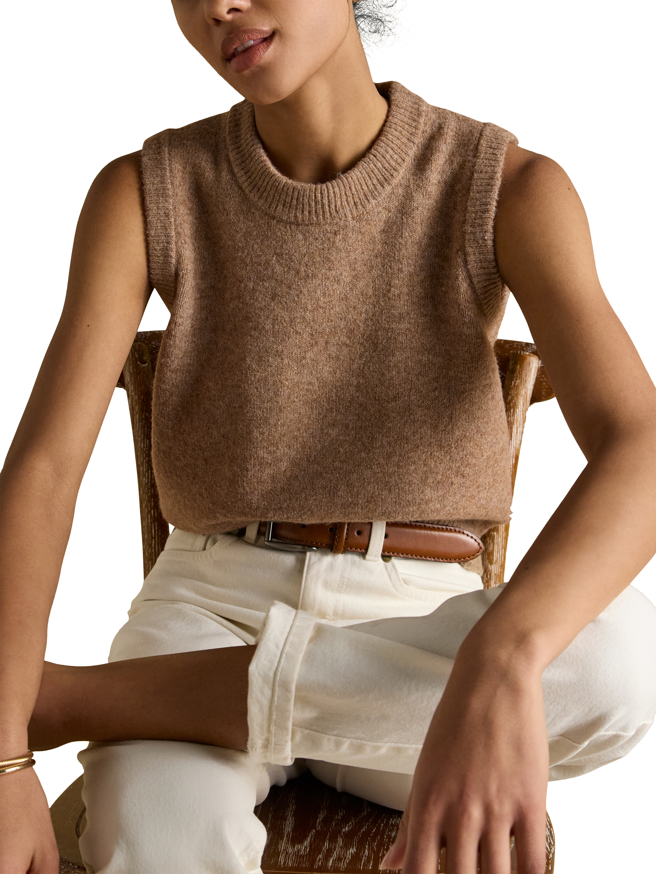 Product image 4 of 8, which shows Joules Holly Knitted Tank Top, Tan, XS