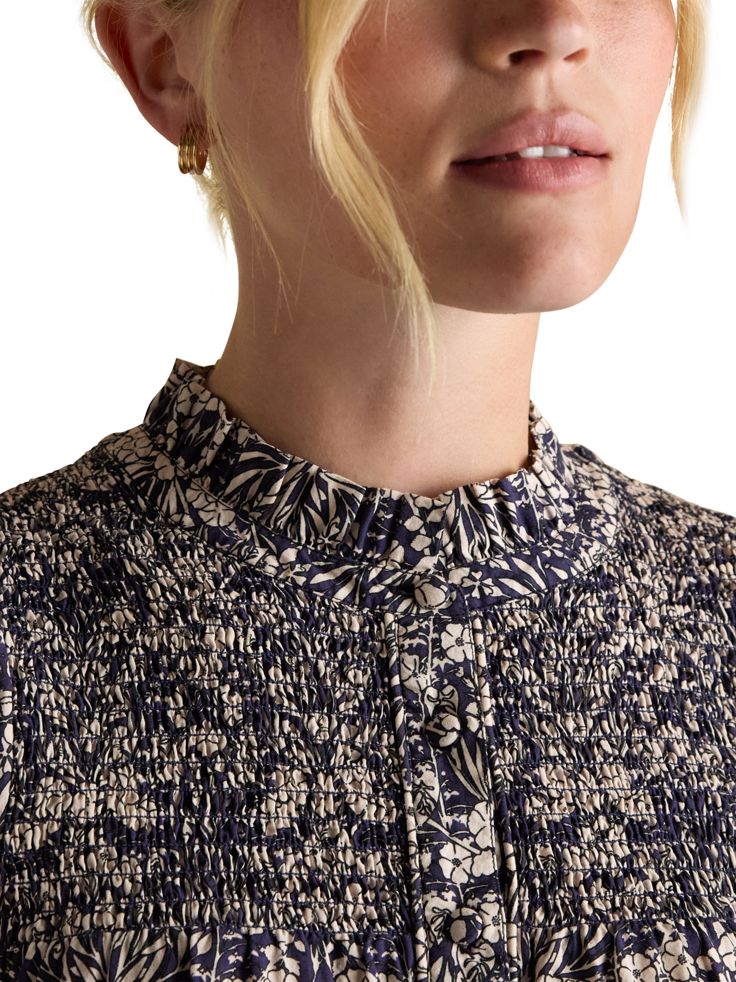 Product image 2 of 6, which shows Joules Silvia Floral Frill Trim Top, Blue/Multi, 6