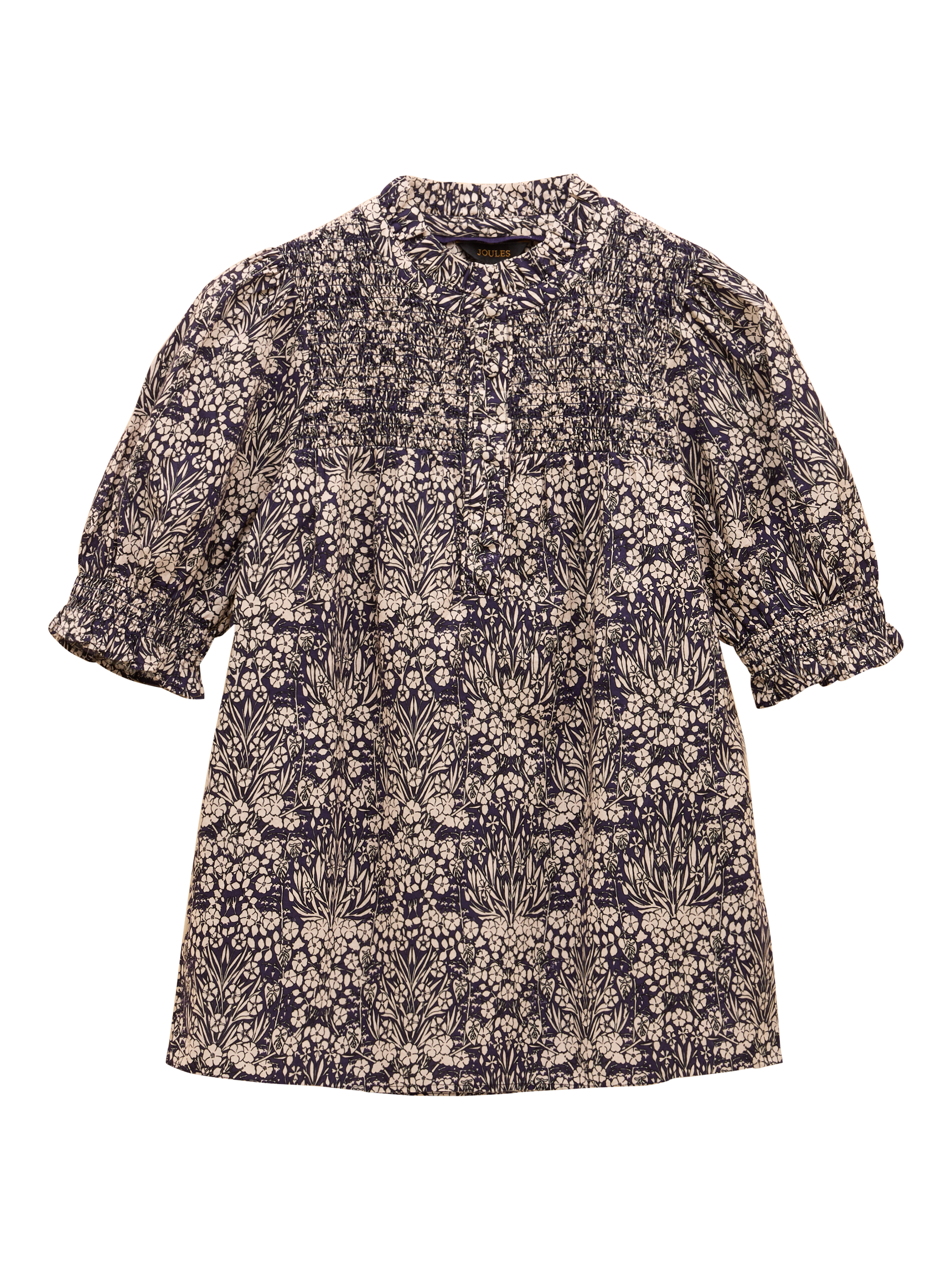 Product image 4 of 6, which shows Joules Silvia Floral Frill Trim Top, Blue/Multi, 6