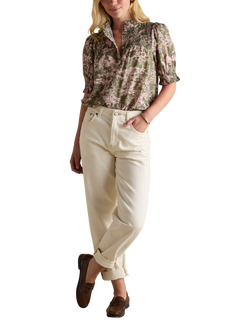 Joules Silvia Toile Frill Neck Top, Green/Multi - view 2, Green/Multi