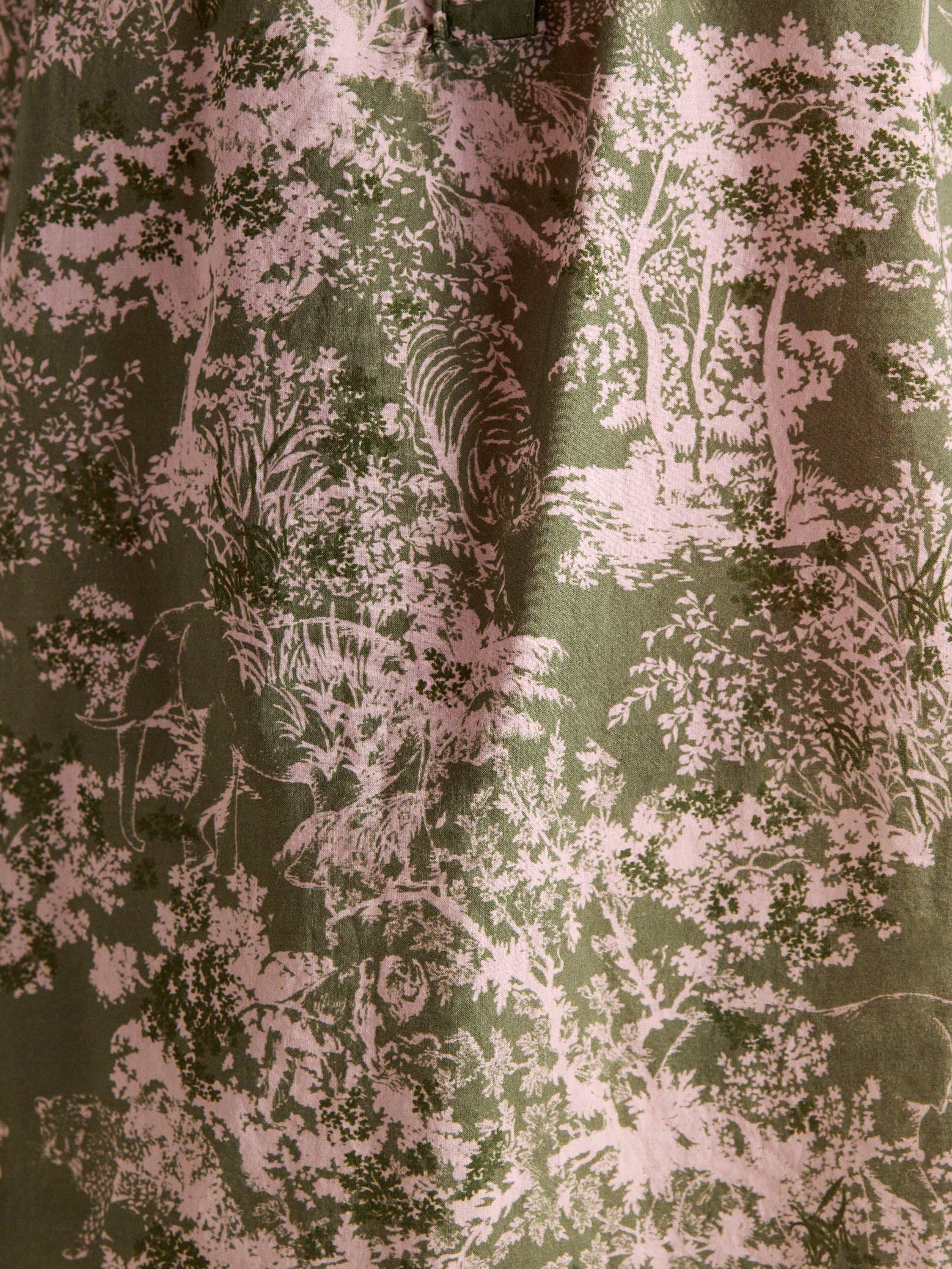 Product image 8 of 9, which shows Joules Silvia Toile Frill Neck Top, Green/Multi, 6