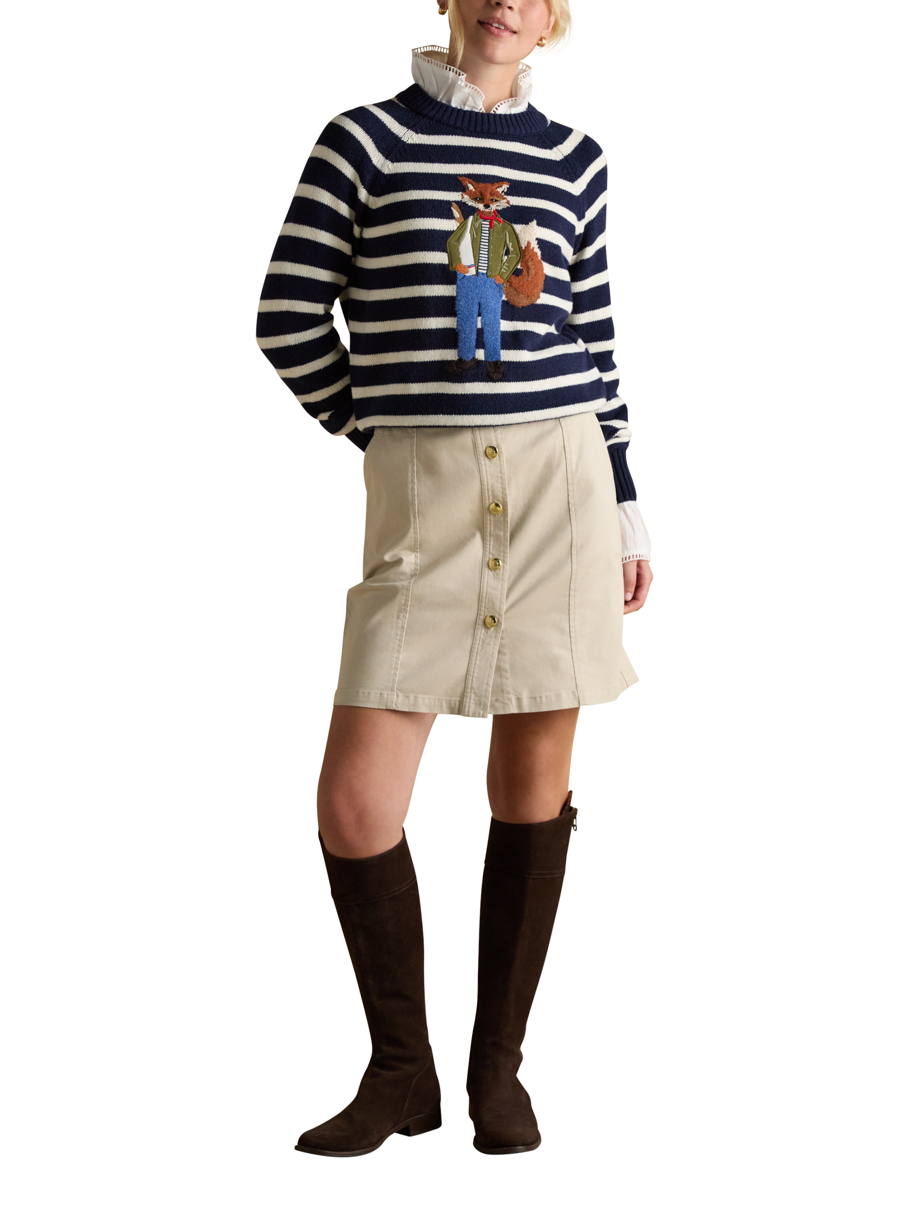 Product image 1 of 7, which shows Joules Loxley Chino Skirt, Ivory, 8
