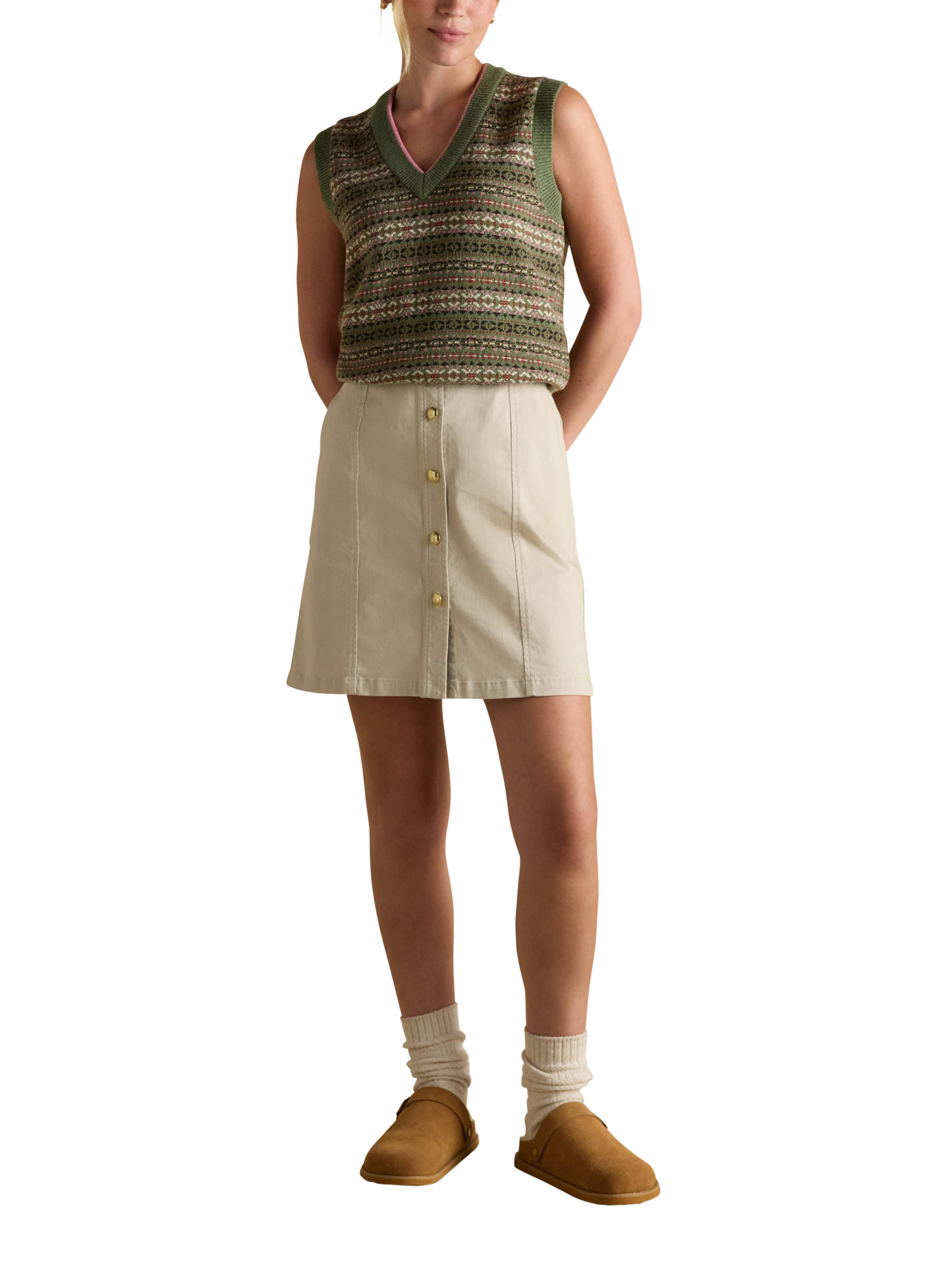 Product image 5 of 7, which shows Joules Loxley Chino Skirt, Ivory, 8