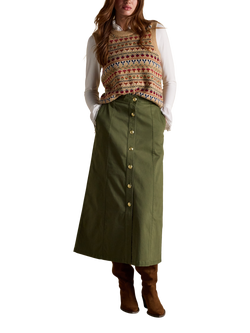 Joules Twyla Chino Midi Skirt, Khaki Green