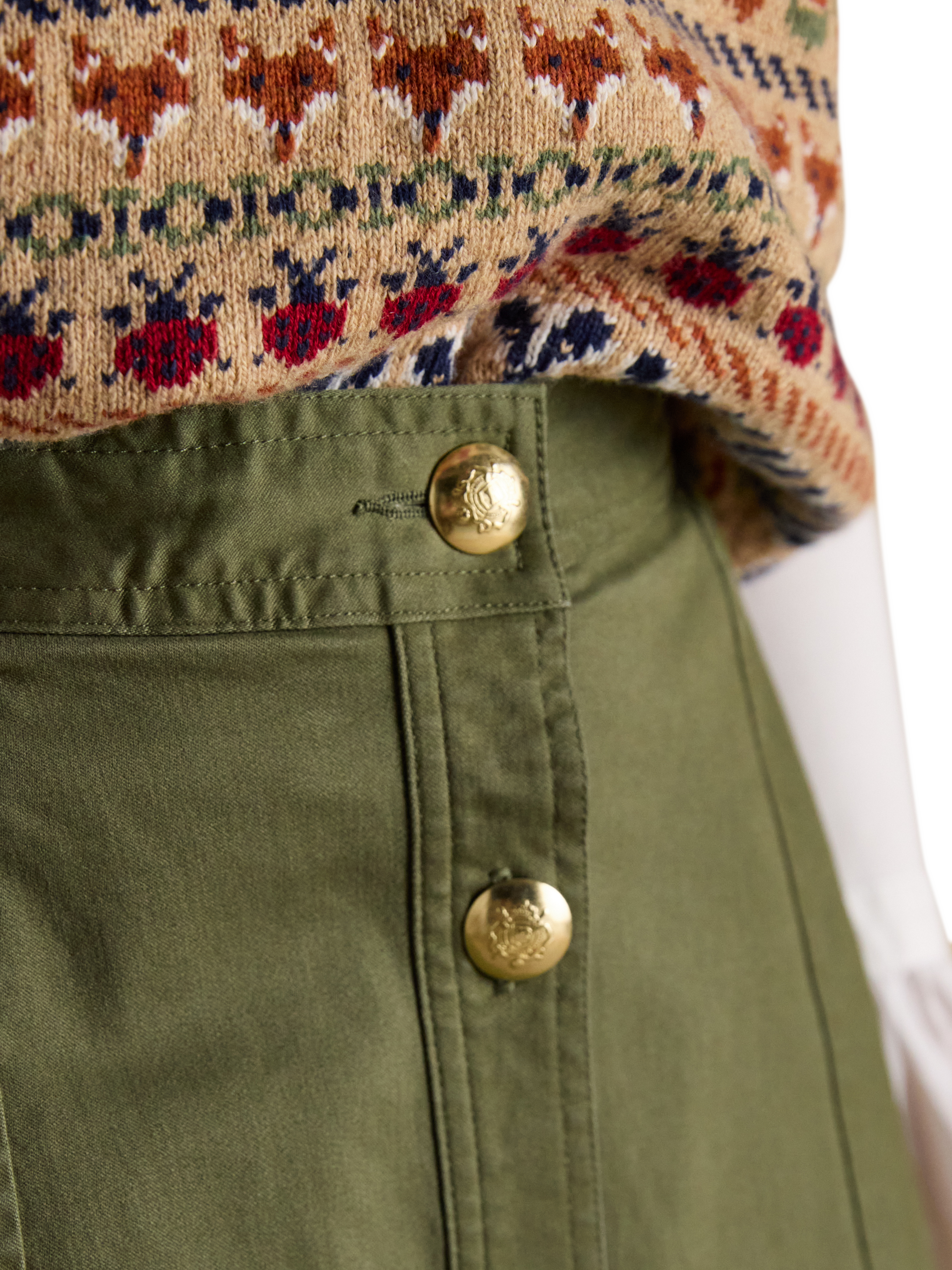 Product image 4 of 5, which shows Joules Twyla Chino Midi Skirt, Khaki Green, 8