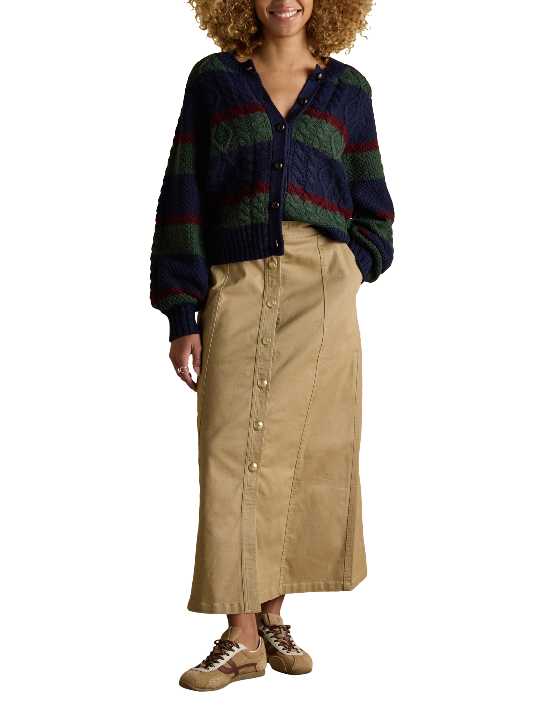 Product image 1 of 7, which shows Joules Twyla Chino Midi Skirt, Tan Brown, 6