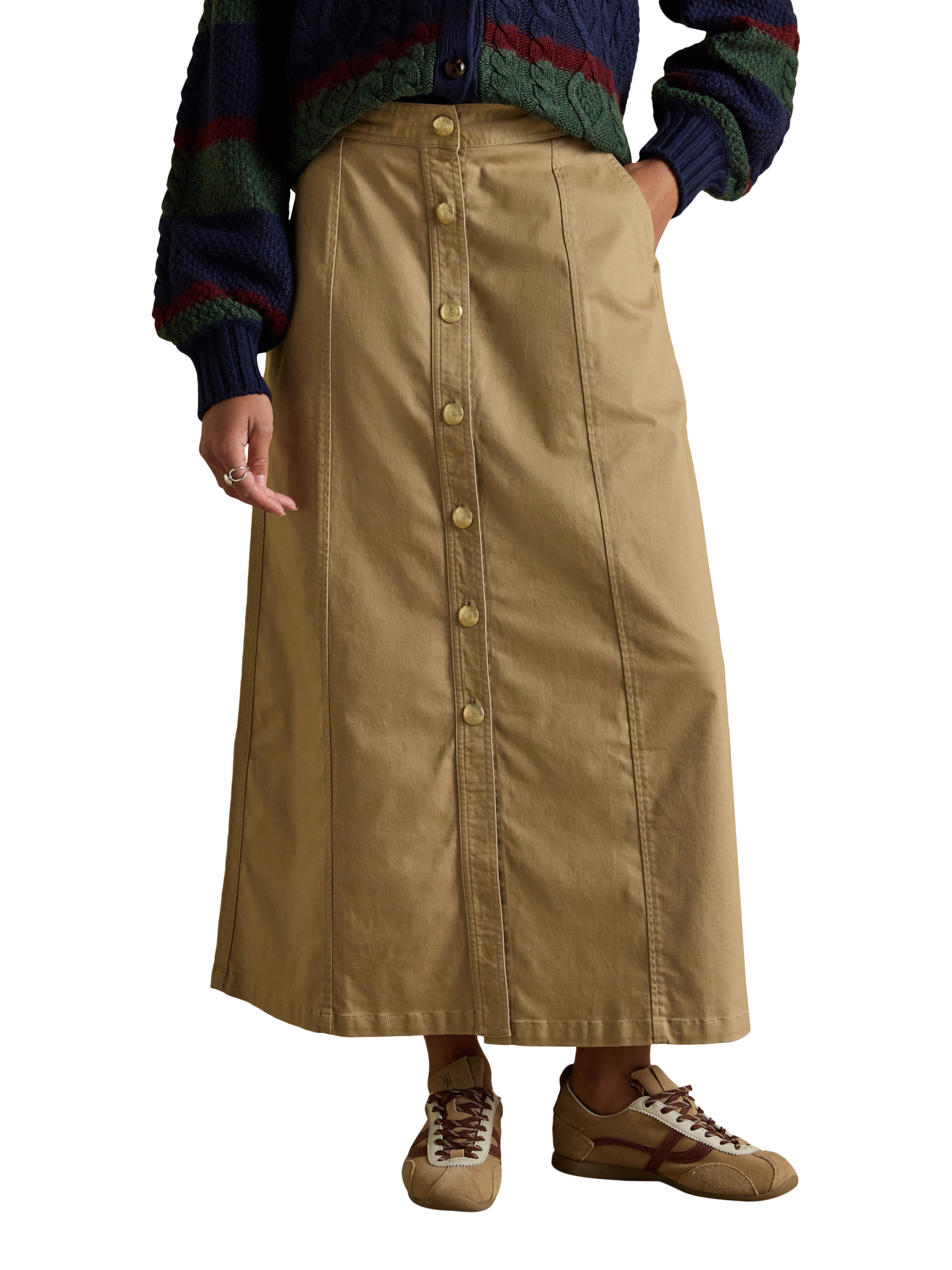 Product image 2 of 7, which shows Joules Twyla Chino Midi Skirt, Tan Brown, 6