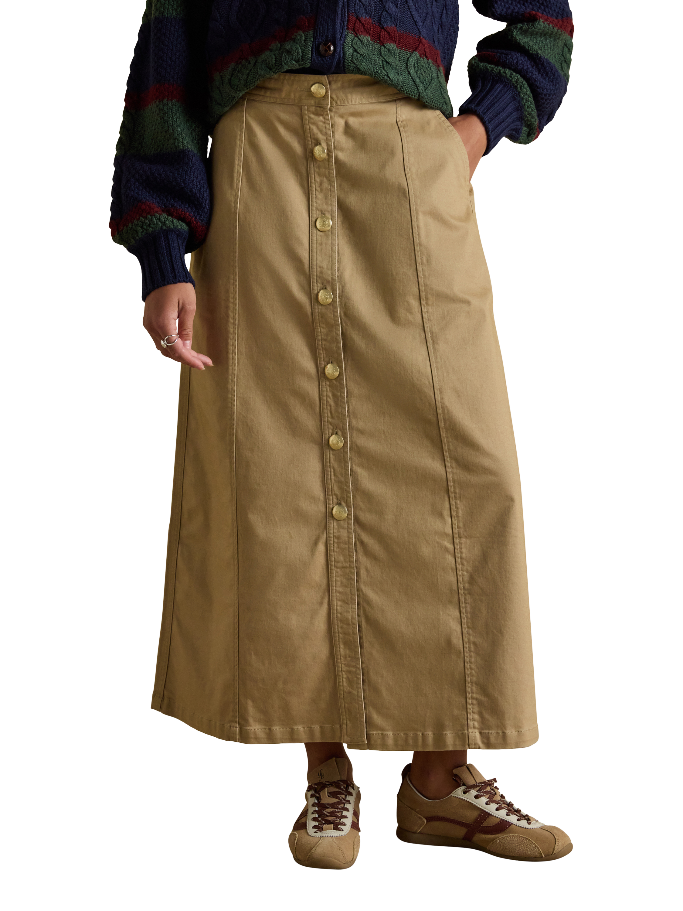 Product image 3 of 7, which shows Joules Twyla Chino Midi Skirt, Tan Brown, 6
