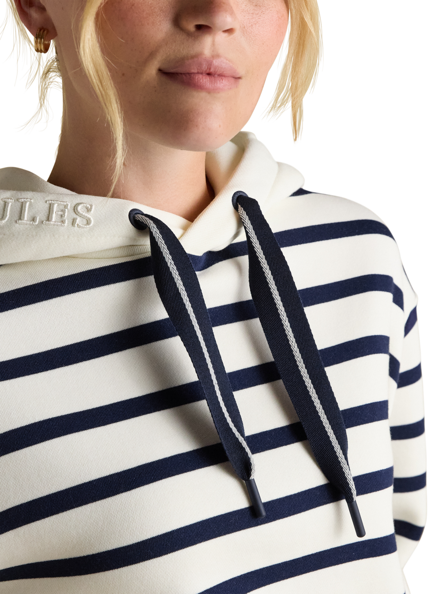 Product image 3 of 6, which shows Joules Milbourne Striped Cotton Blend Hoodie, Cream/Navy, 6