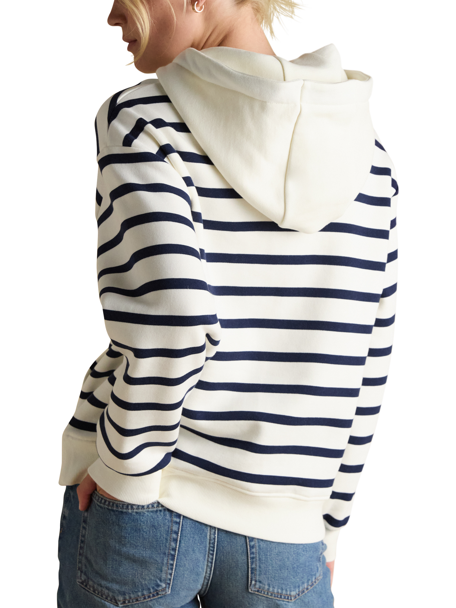Product image 4 of 6, which shows Joules Milbourne Striped Cotton Blend Hoodie, Cream/Navy, 6