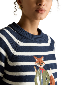 Joules Renard Fox Stripe Jumper, Navy - view 2, Navy
