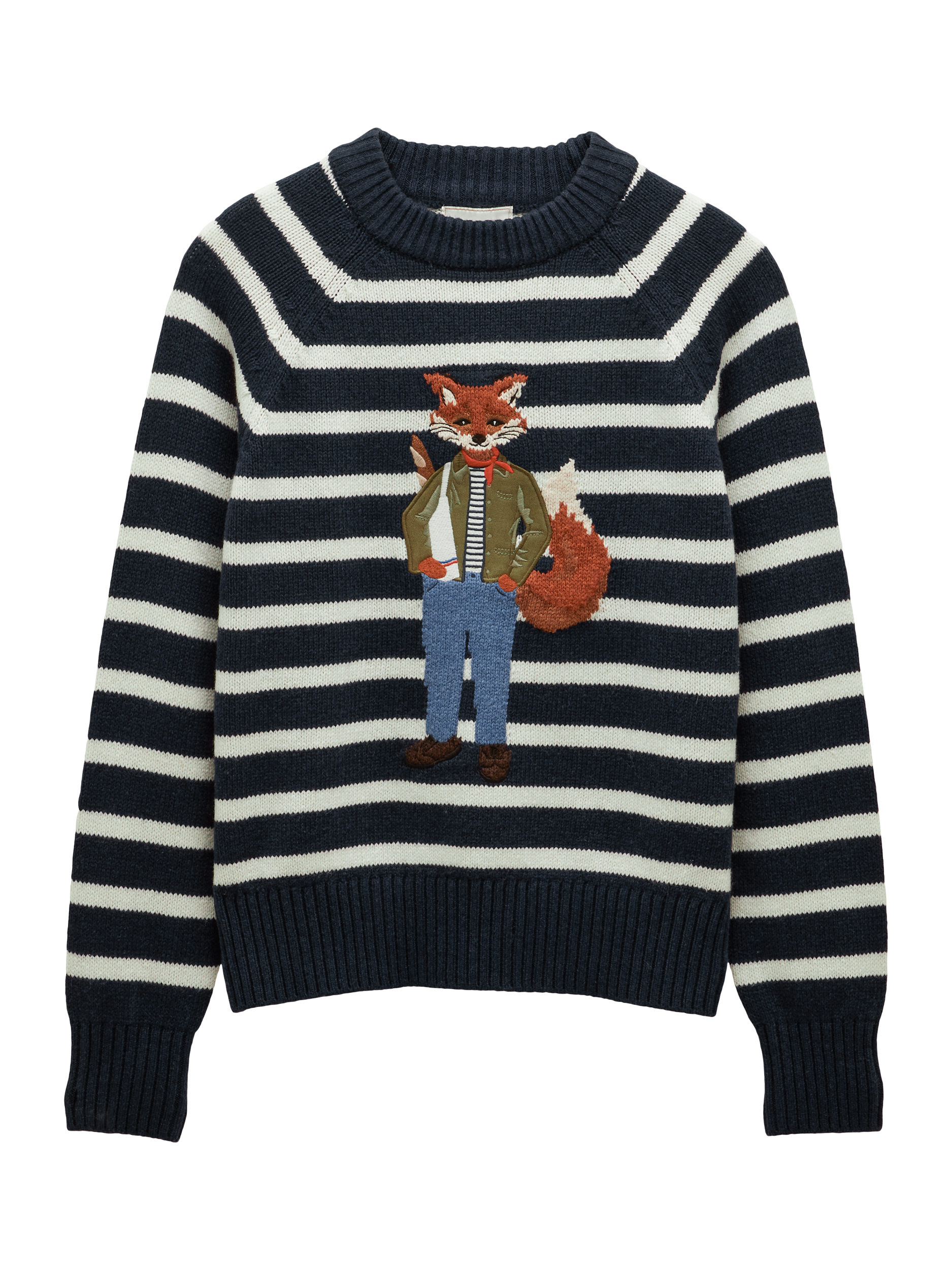 Product image 6 of 6, which shows Joules Renard Fox Stripe Jumper, Navy, XS