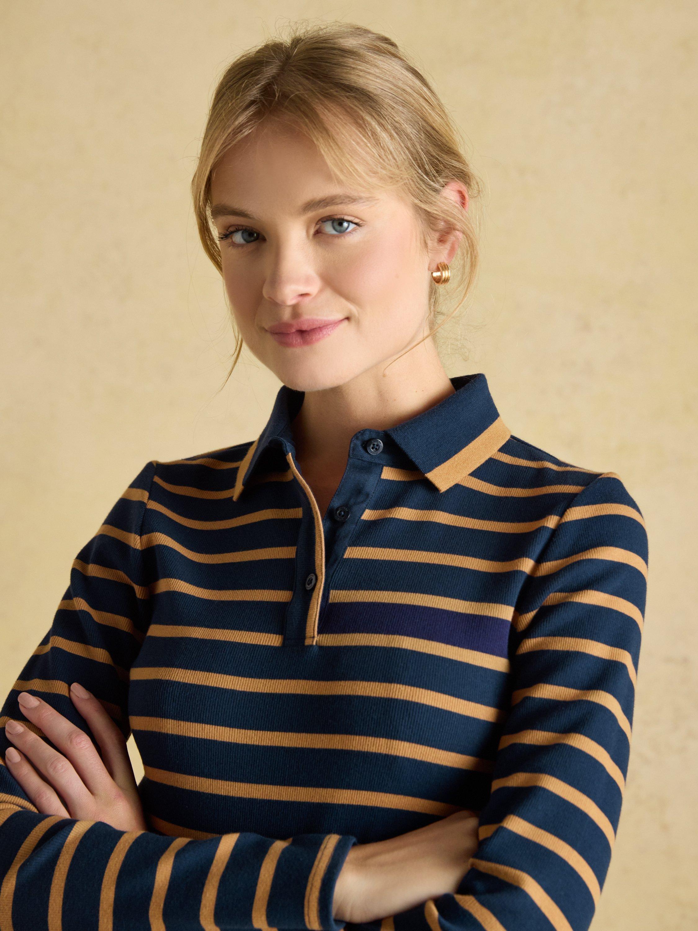 Product image 4 of 5, which shows Joules Fairfield Stripe Polo Shirt, Navy/Multi, 6