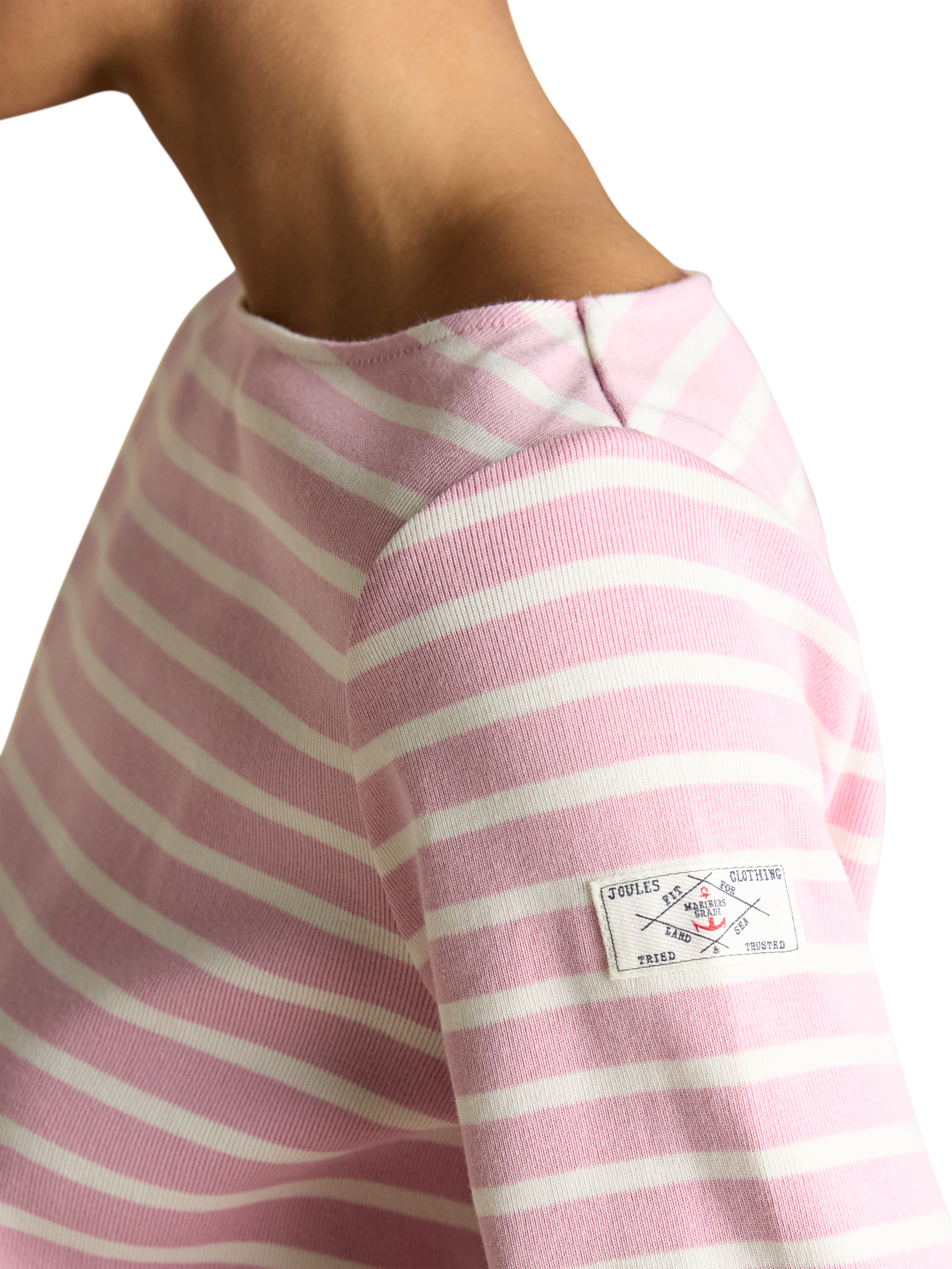 Product image 3 of 5, which shows Joules Harbour Breton Stripe Top, Pink/White, 6