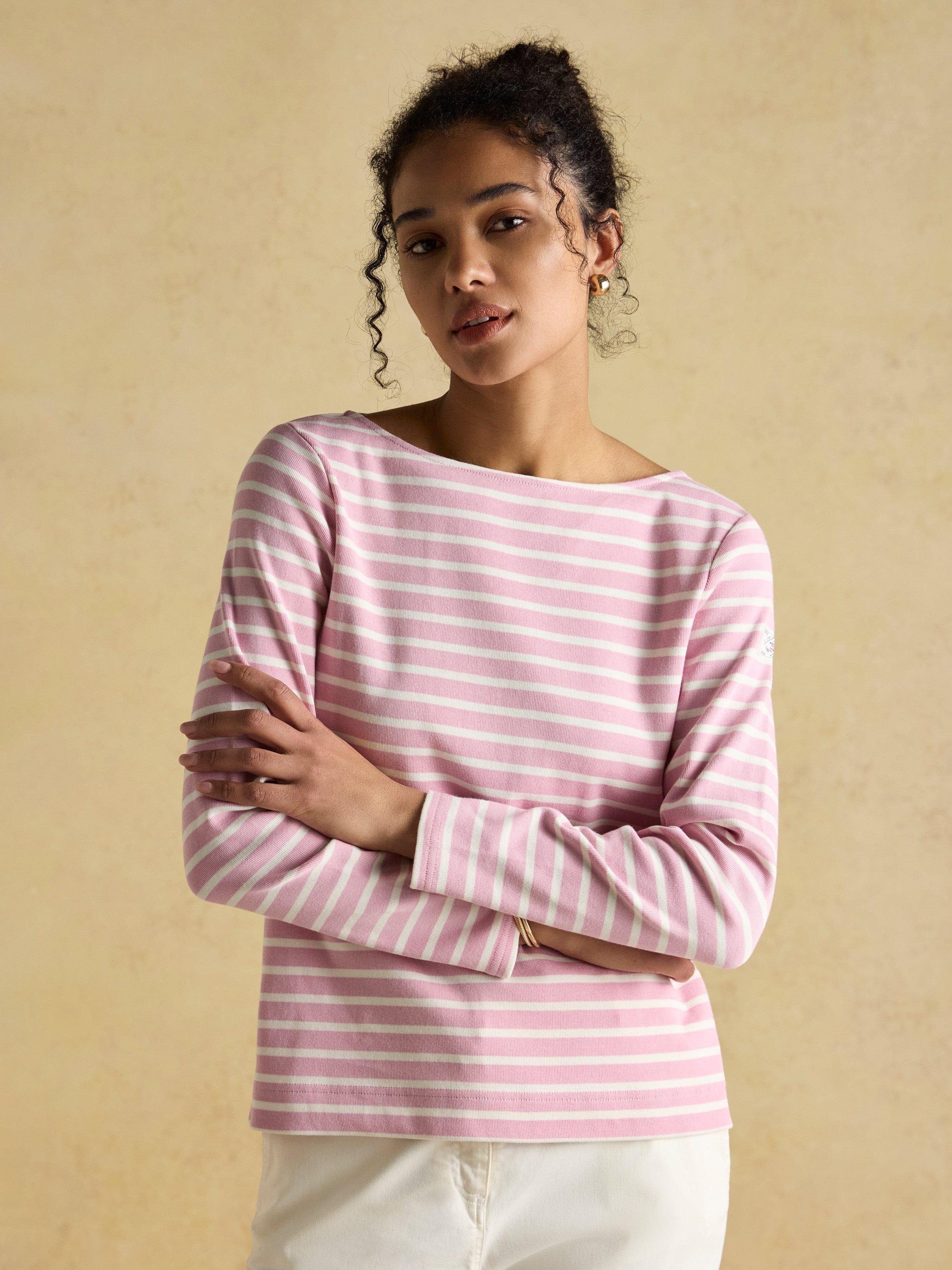 Product image 5 of 5, which shows Joules Harbour Breton Stripe Top, Pink/White, 6