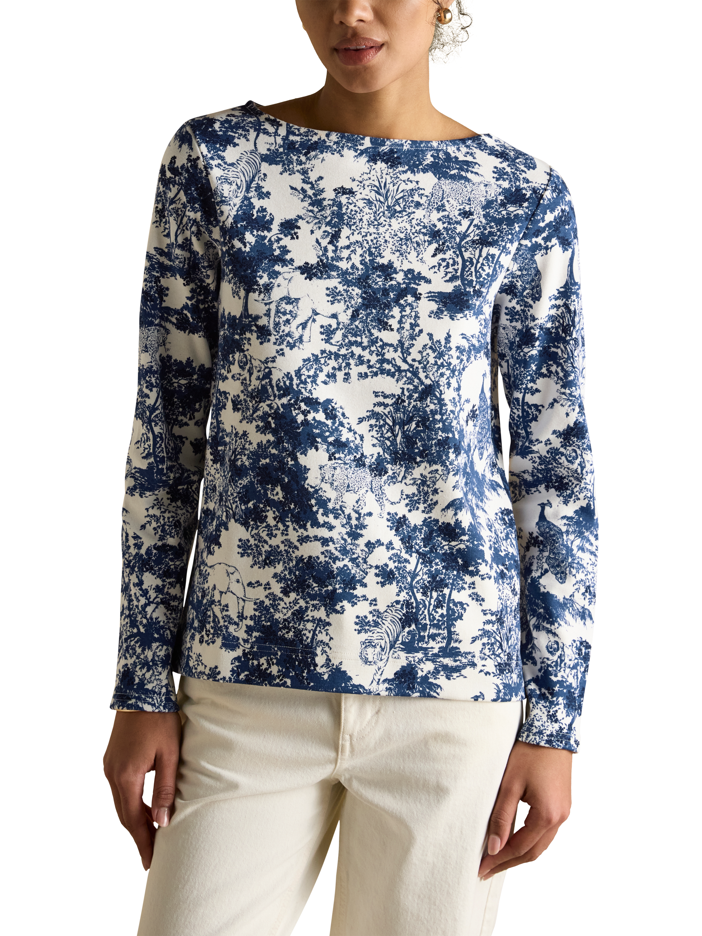 Product image 1 of 7, which shows Joules Harbour Floral Boat Neck Top, Navy, 6