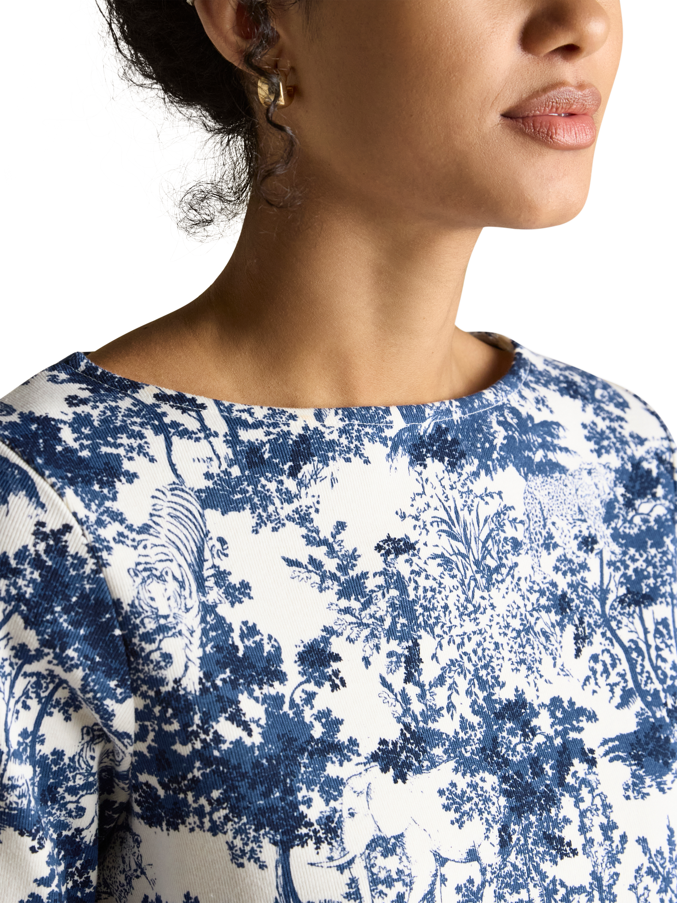 Product image 2 of 7, which shows Joules Harbour Floral Boat Neck Top, Navy, 6