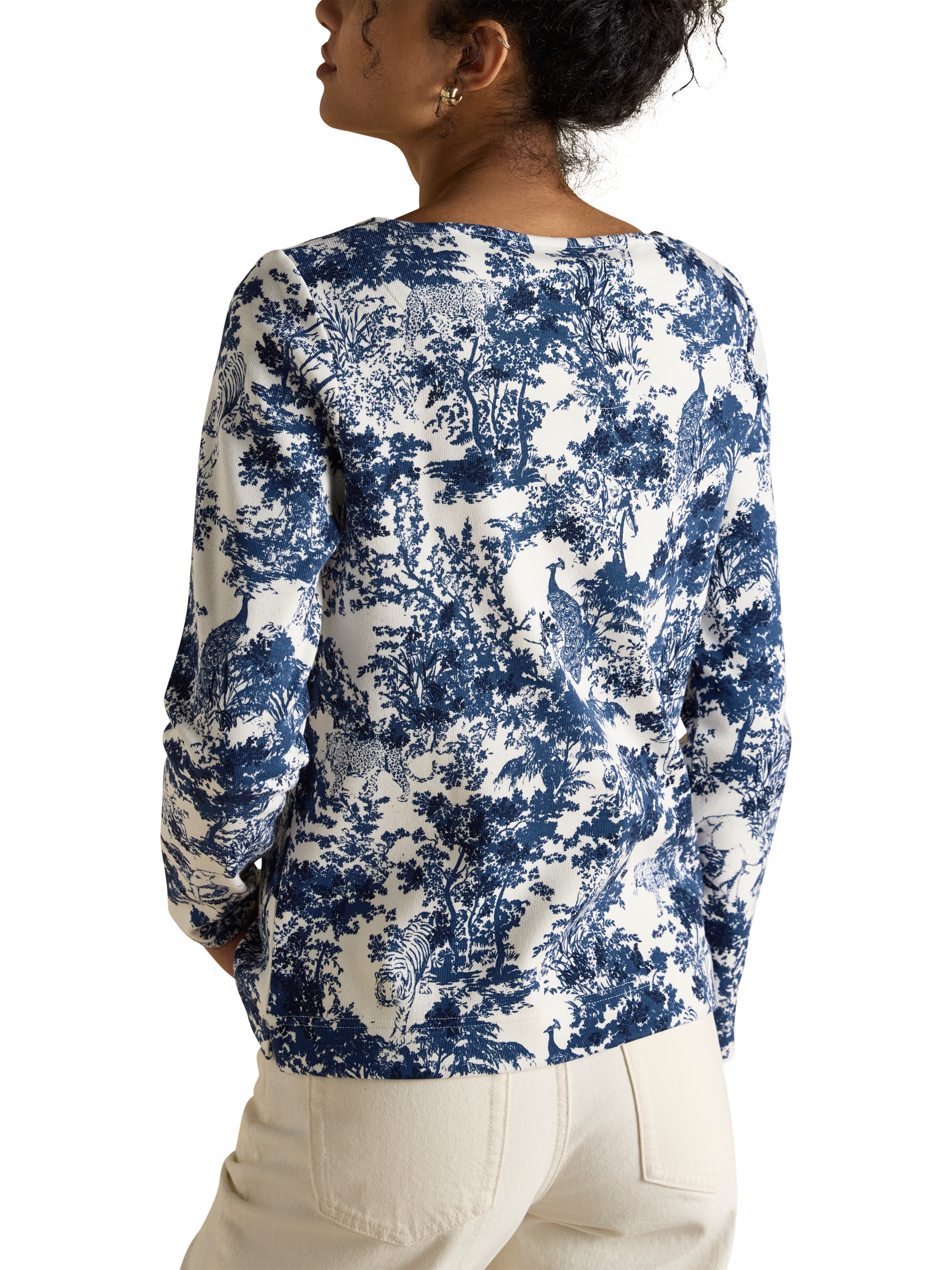 Product image 5 of 7, which shows Joules Harbour Floral Boat Neck Top, Navy, 6