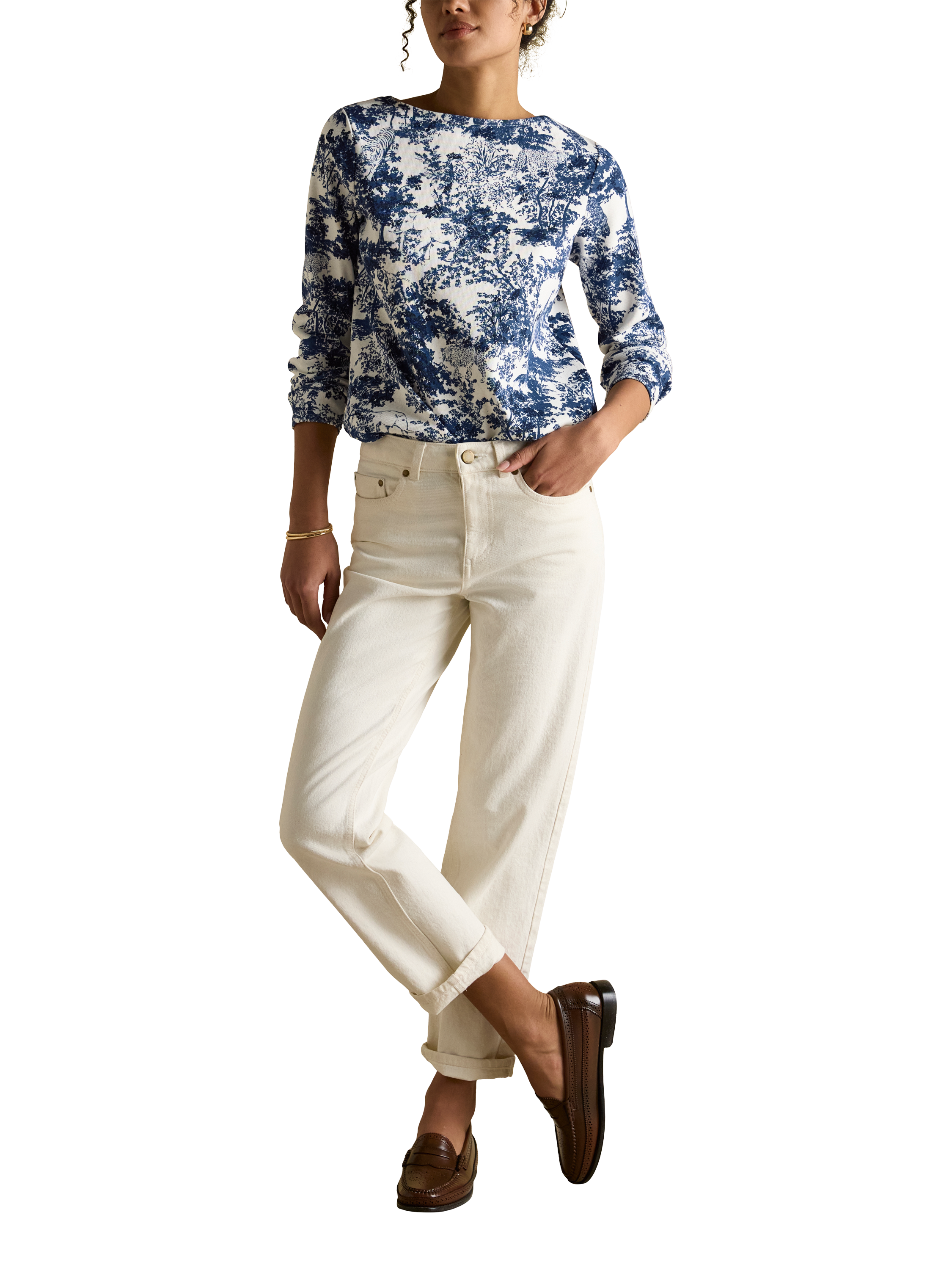 Product image 6 of 7, which shows Joules Harbour Floral Boat Neck Top, Navy, 6