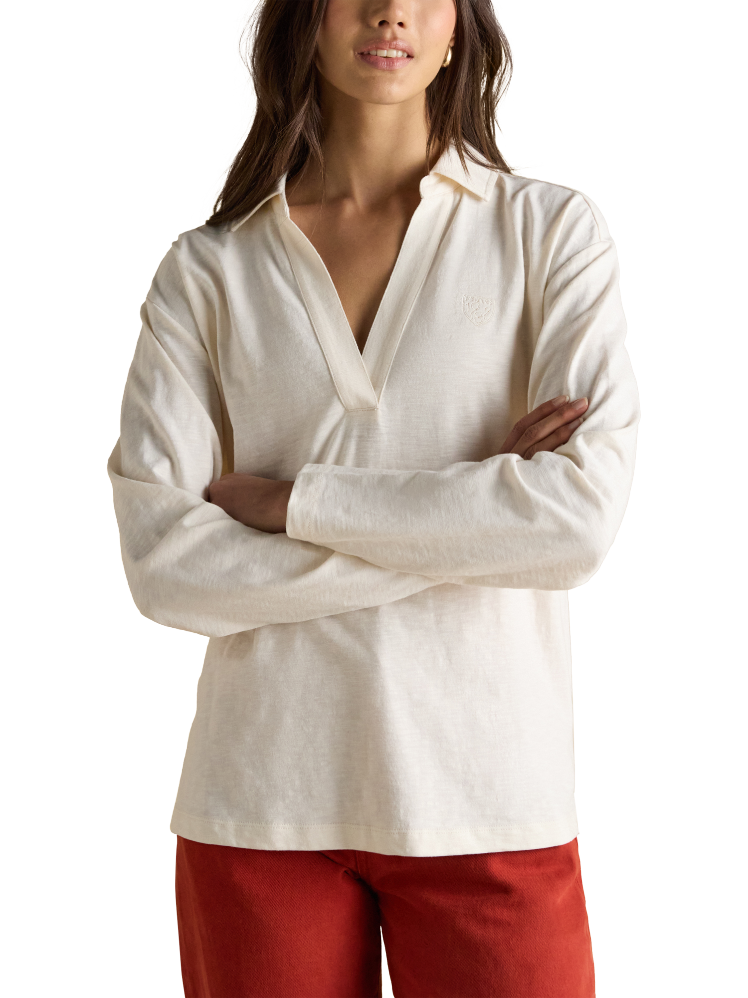Product image 1 of 8, which shows Joules Tallie Slub Polo Shirt, Cream, 6