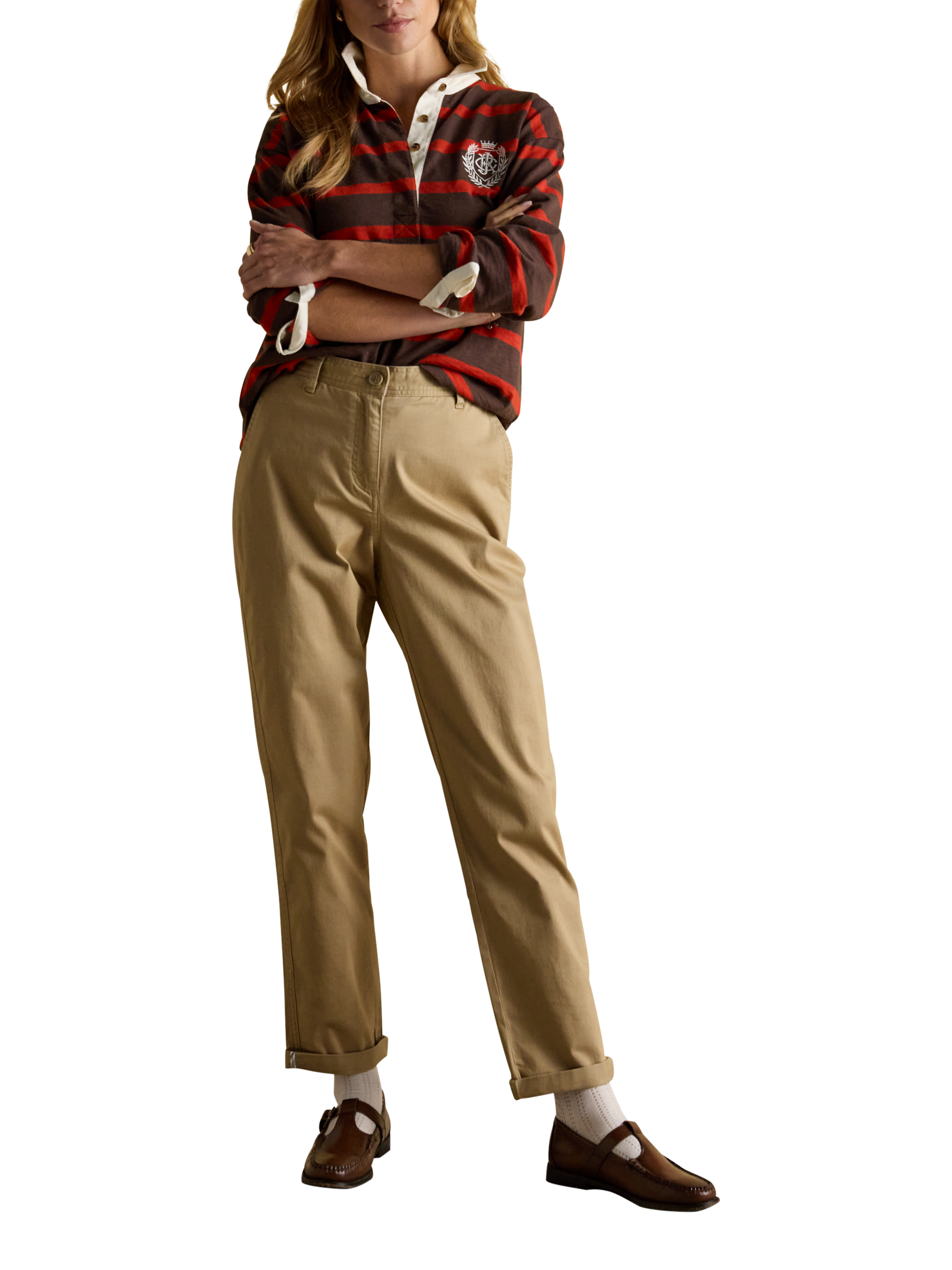 Product image 1 of 9, which shows Joules Mid Rise Slim Fit Chinos, Light Brown, 6