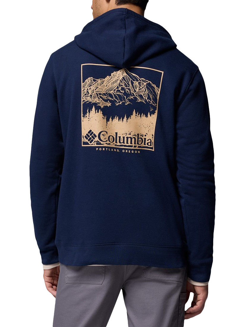Product image 2 of 4, which shows Columbia Trek Cotton Blend Graphic Hoodie, Collegiate Navy/Meadowland, S