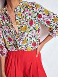 Boden Alice Floral Print Frill Front Silk Top
