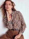 Boden Helena Floral Ruffle Neck Top, Cognac/Multi