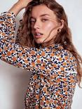 Boden Helena Floral Ruffle Neck Top, Cognac/Multi