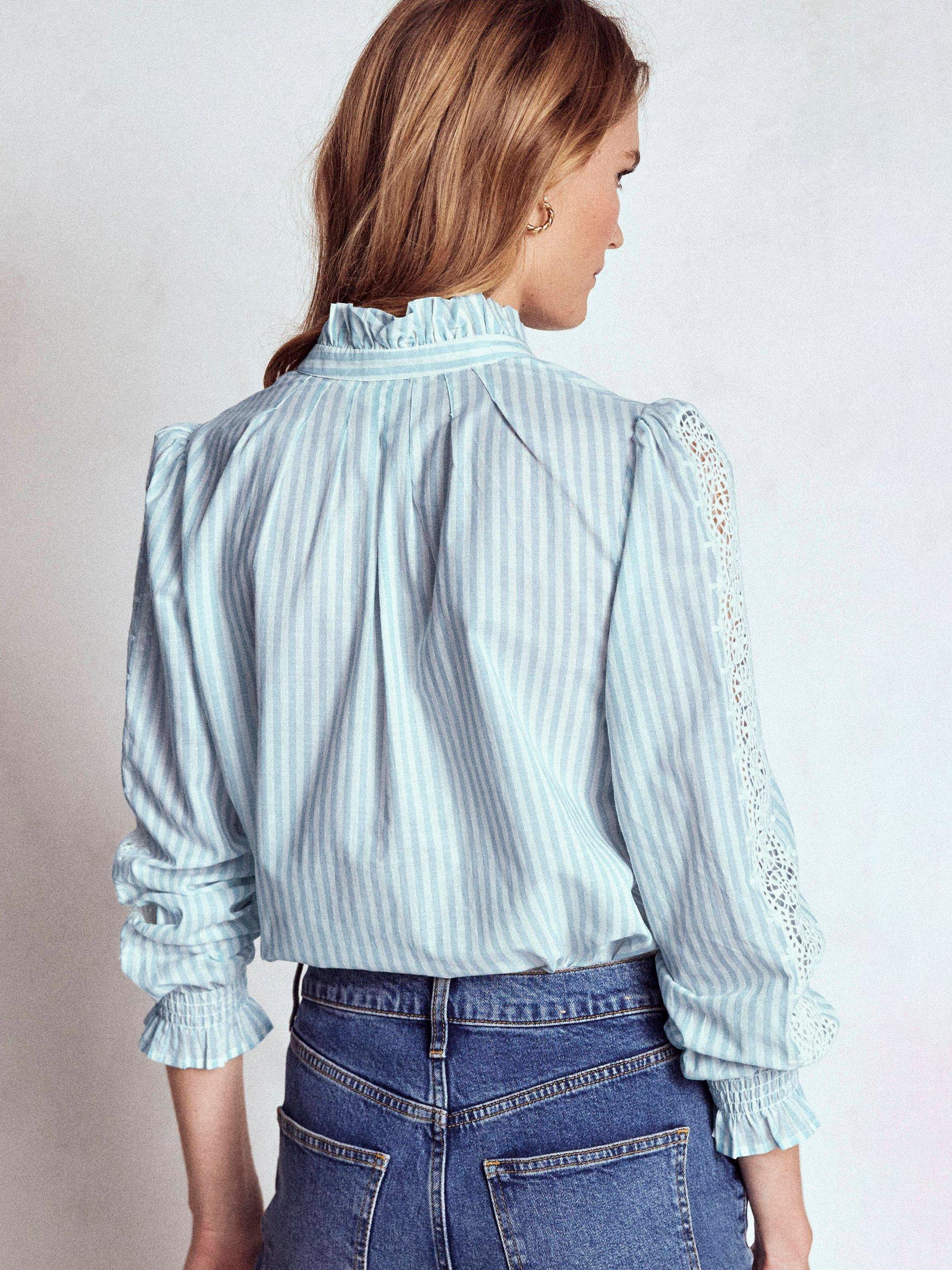Product image 4 of 6, which shows Boden Lorna Stripe Pleated Top, Blue/Ivory, 12