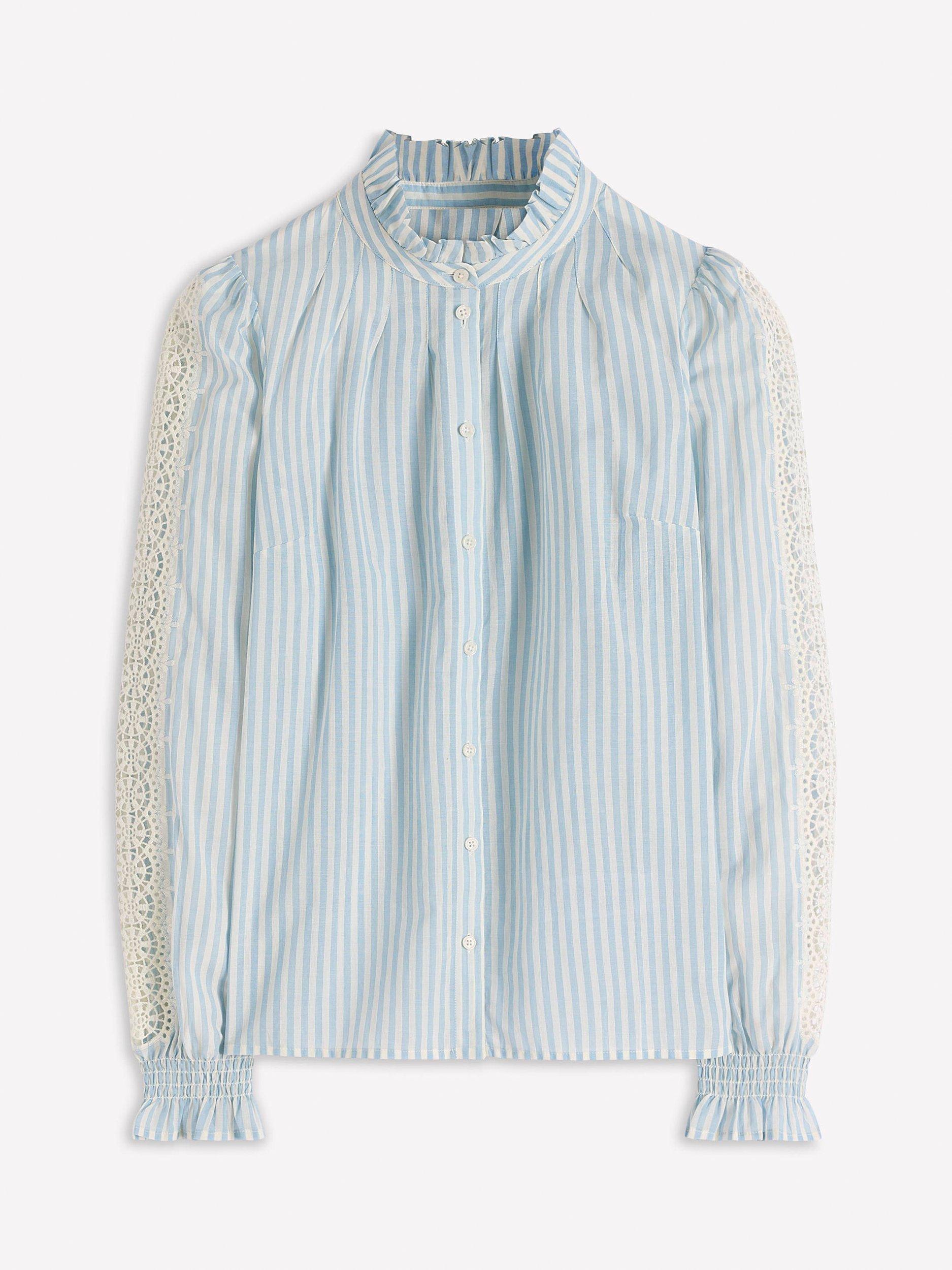 Product image 6 of 6, which shows Boden Lorna Stripe Pleated Top, Blue/Ivory, 12