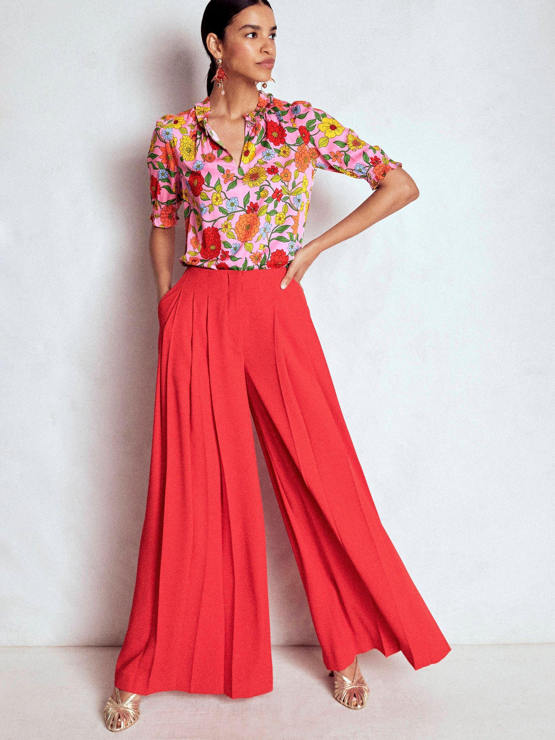 Product image 1 of 5, which shows Boden Ria Floral Puff Sleeve V Neck Blouse, Pink/Multi, 8