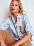 Boden Sadie Floral Stripe Relaxed Shirt, Blue/Multi