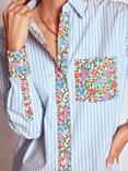 Boden Sadie Floral Stripe Relaxed Shirt, Blue/Multi