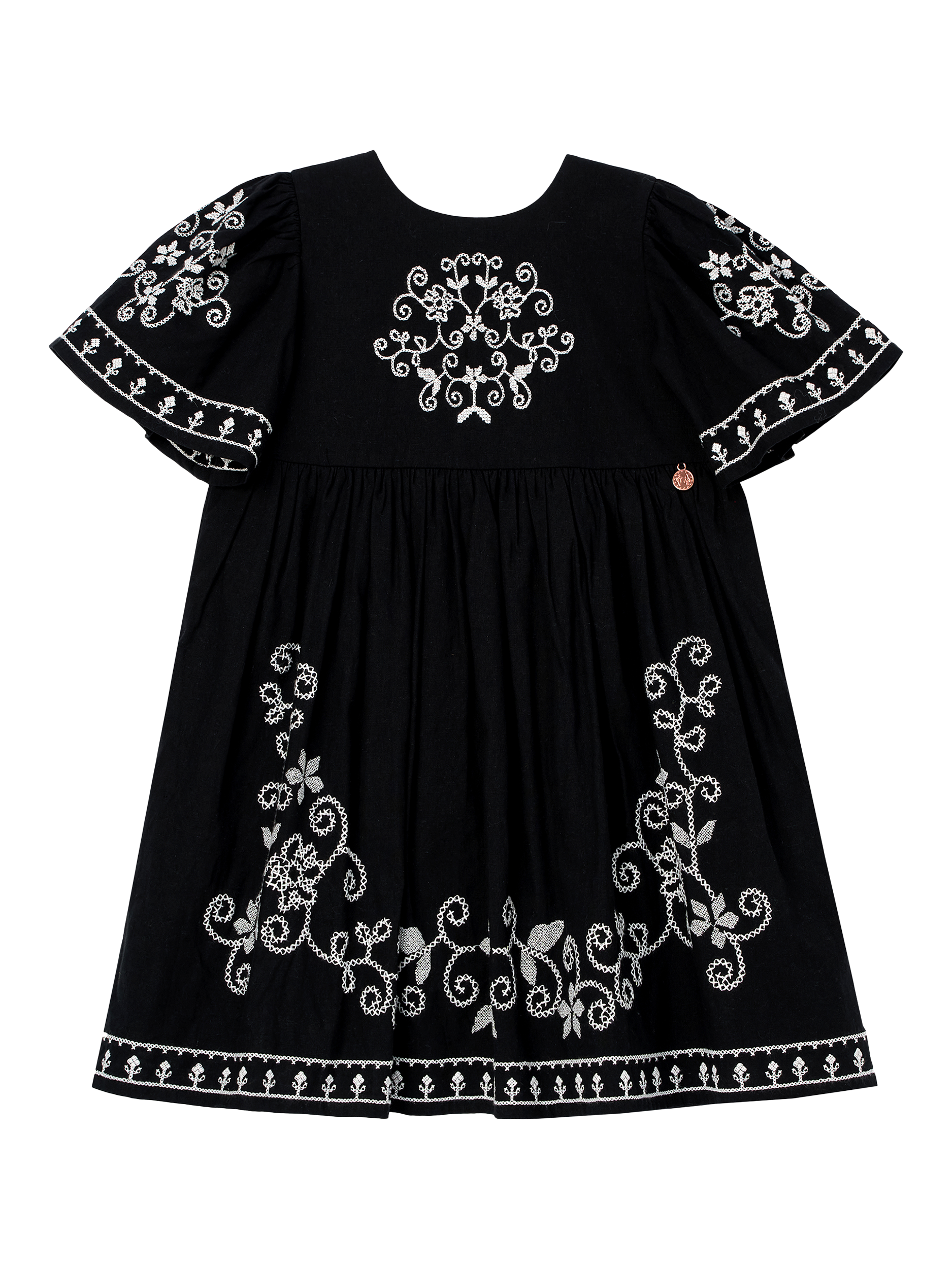 Angel & Rocket Kids' Cotton Embroidered Swing Dress, Black