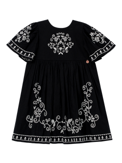 Angel & Rocket Kids' Cotton Embroidered Swing Dress, Black, Black