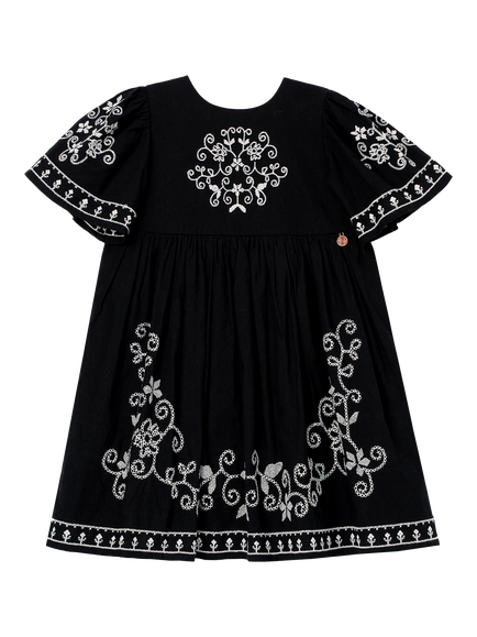 Angel & Rocket Kids' Cotton Embroidered Swing Dress, Black, Black