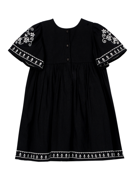 Angel & Rocket Kids' Cotton Embroidered Swing Dress, Black - view 2, Black